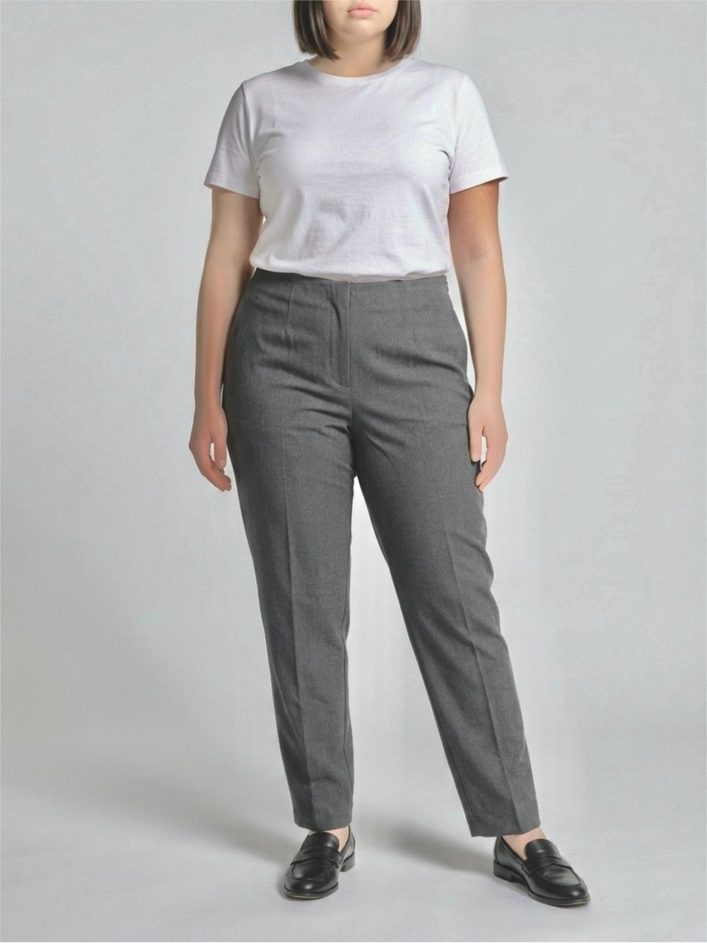 Classic High-Waist Stretch Straight Leg Pants in Charcoal Grey